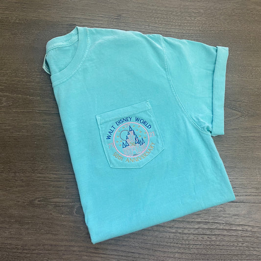 50th Anniversary Castle Comfort Color Pocket T-Shirt