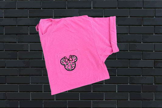 Leopard Minnie Mouse Comfort Color Pocket T-shirt